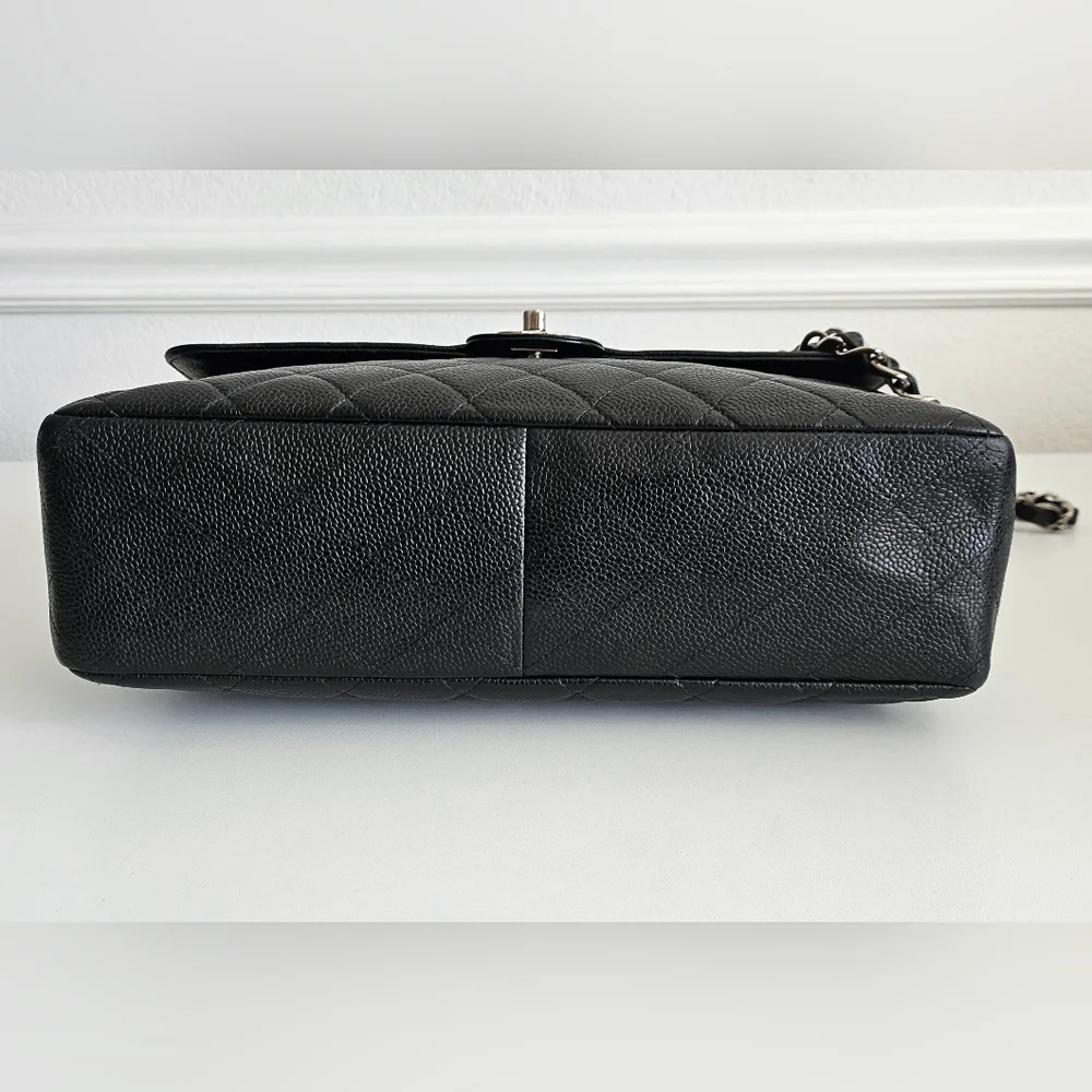 Chanel Black Quilted Caviar Leather Classic Jumbo Single Flap Bag